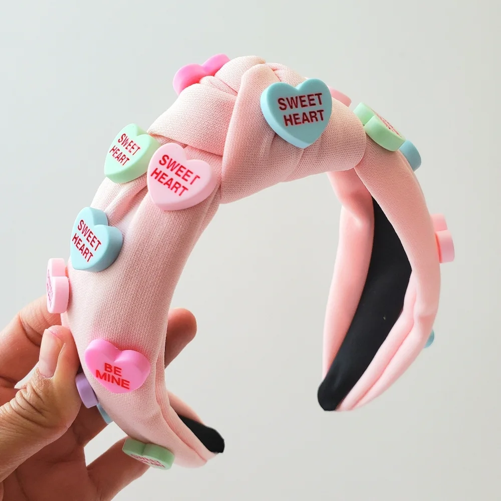 Valentine's Day Conversation Hearts Knotted Headband, Light Pink One Size New